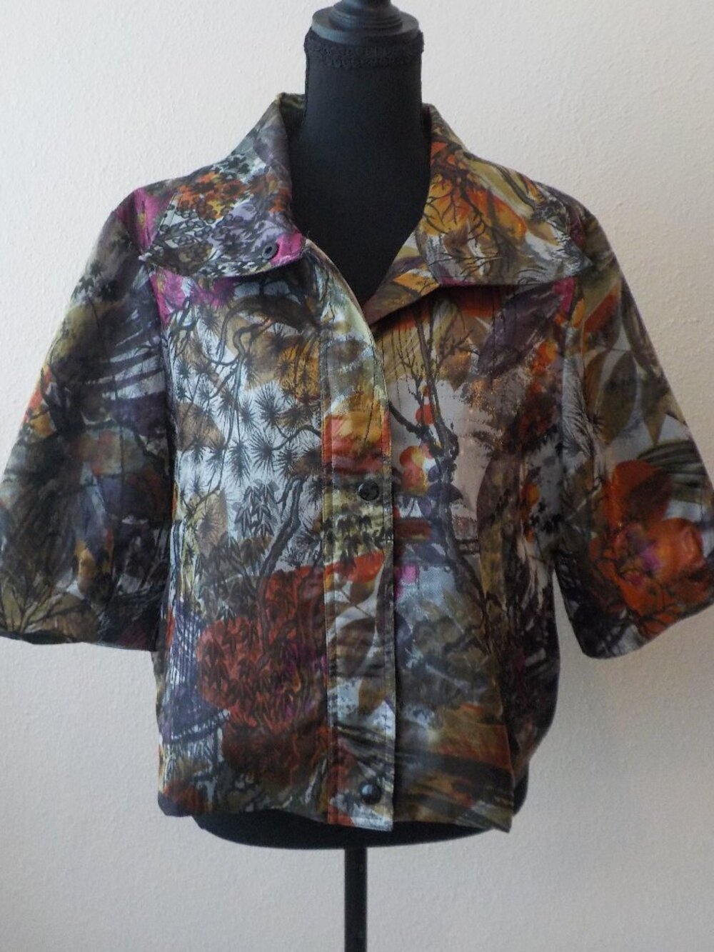 D & Y Jacket - X-Large Multi Color Cropped Short Sleeve Zip Snap Closure (2580)
